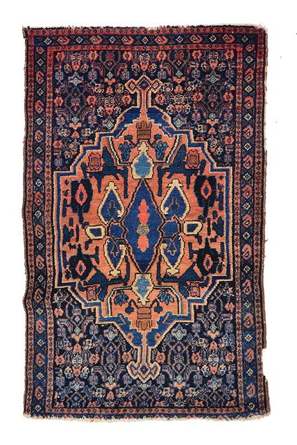 Appraisal: A PERSIAN KURDISH SENNEH BLUE GROUND MAT with central stylised