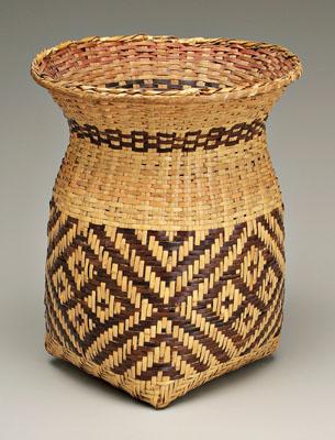 Appraisal: Cherokee river cane basket traditional Cherokee gathering form square to