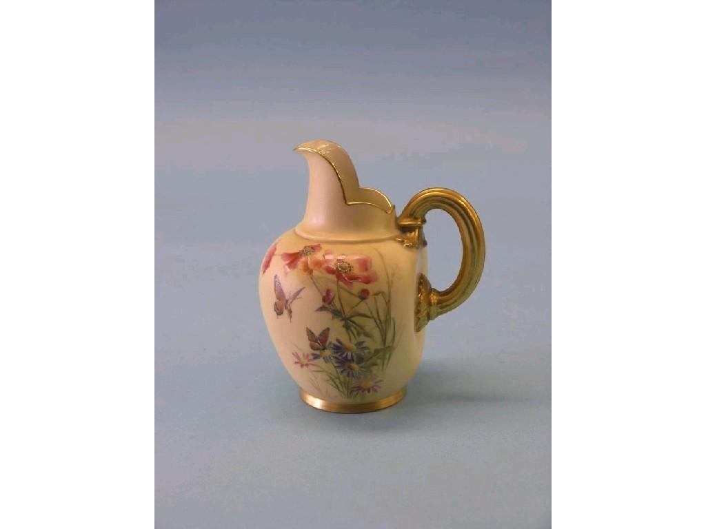 Appraisal: A Royal Worcester jug painted with bright flowers and butterflies