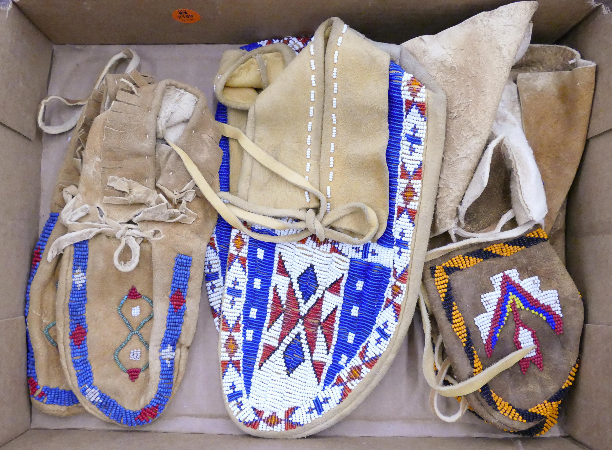 Appraisal: Box Pairs Beaded Leather Moccasins