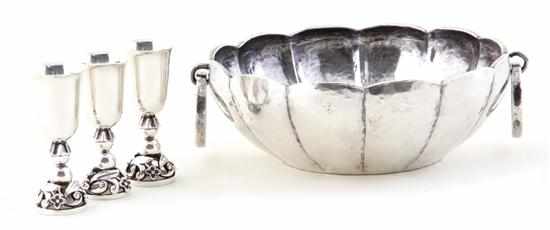 Appraisal: Georg Jensen sterling cordial and Peruvian centerbowl Jensen stems H