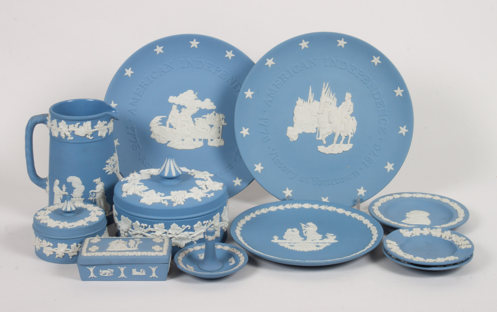 Appraisal: Wedgwood blue and white jasperware articles items include dresser boxes