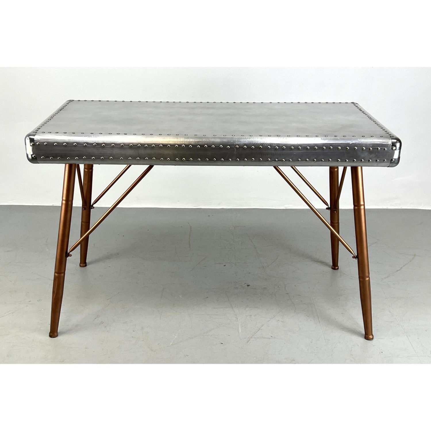 Appraisal: Aluminum Airplane Table Desk Riveted Industrial design Copper tone metal