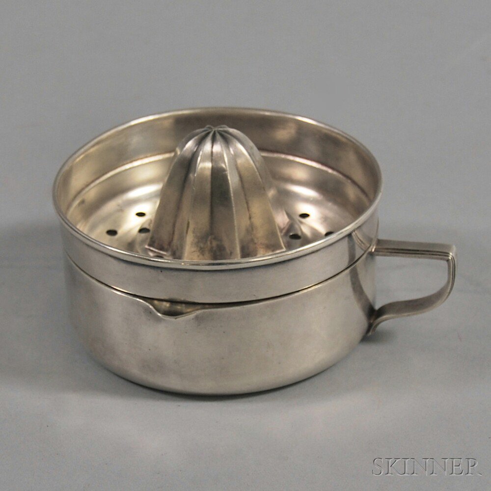 Appraisal: Modern French Silver-plated Two-piece Citrus Juicer rubbed marks for Produx