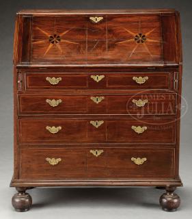 Appraisal: OUTSTANDING MASSACHUSETTS WILLIAM AND MARY INLAID WALNUT SLANT LID DESK