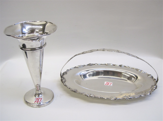 Appraisal: STERLING VASE SILVER PLATED DISH pieces The trumpet vase by