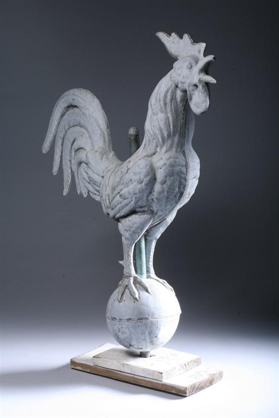 Appraisal: FRENCH ZINC ROOSTER WEATHERVANE Circa On a wood base -