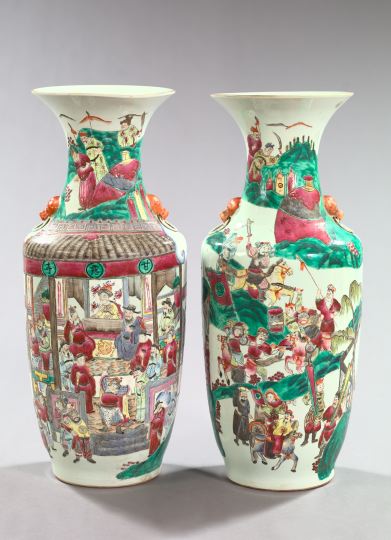 Appraisal: Tall Pair of Tung-Chih Foo Dog-Masque-Handled Porcelain Vases third quarter