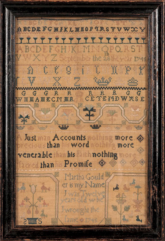 Appraisal: Martha Goulder Needlework Sampler Martha Goulder Needlework Sampler England dated