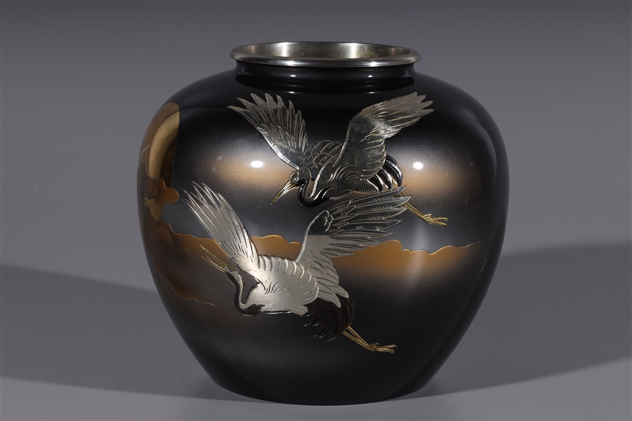 Appraisal: Japanese Showa period mixed metal vase with gilt birds and