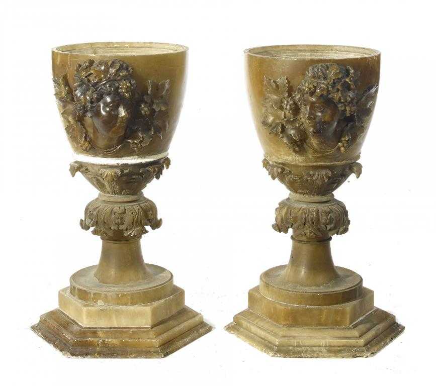 Appraisal: A PAIR OF ITALIAN ALABASTER VASES of shield shape and