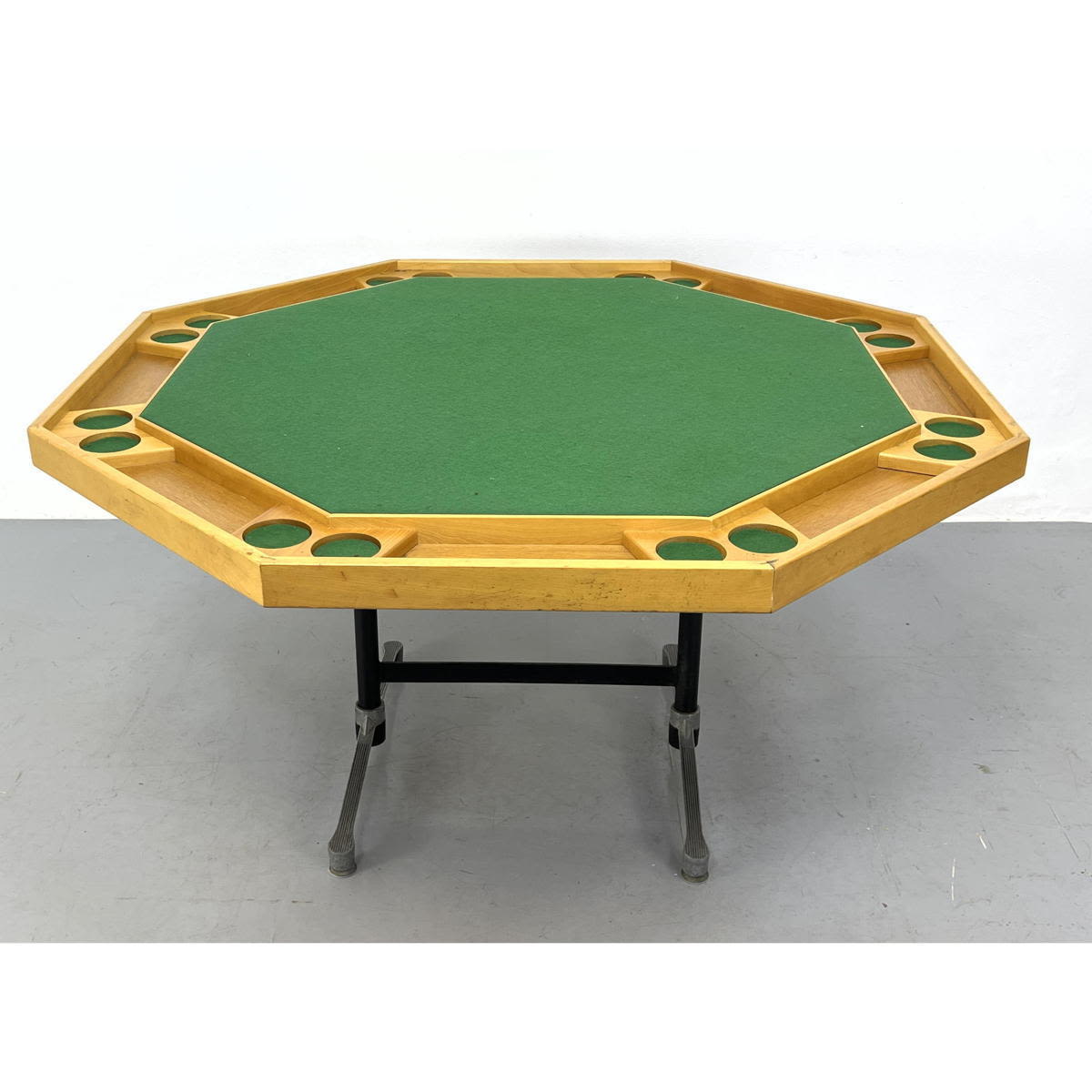 Appraisal: Octagonal Game Table Blond Wood Frame on Metal Industrial Leg