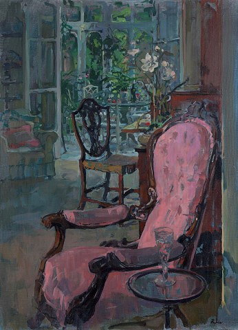 Appraisal: Susan Ryder British b Drawing room with pink chairsigned lower