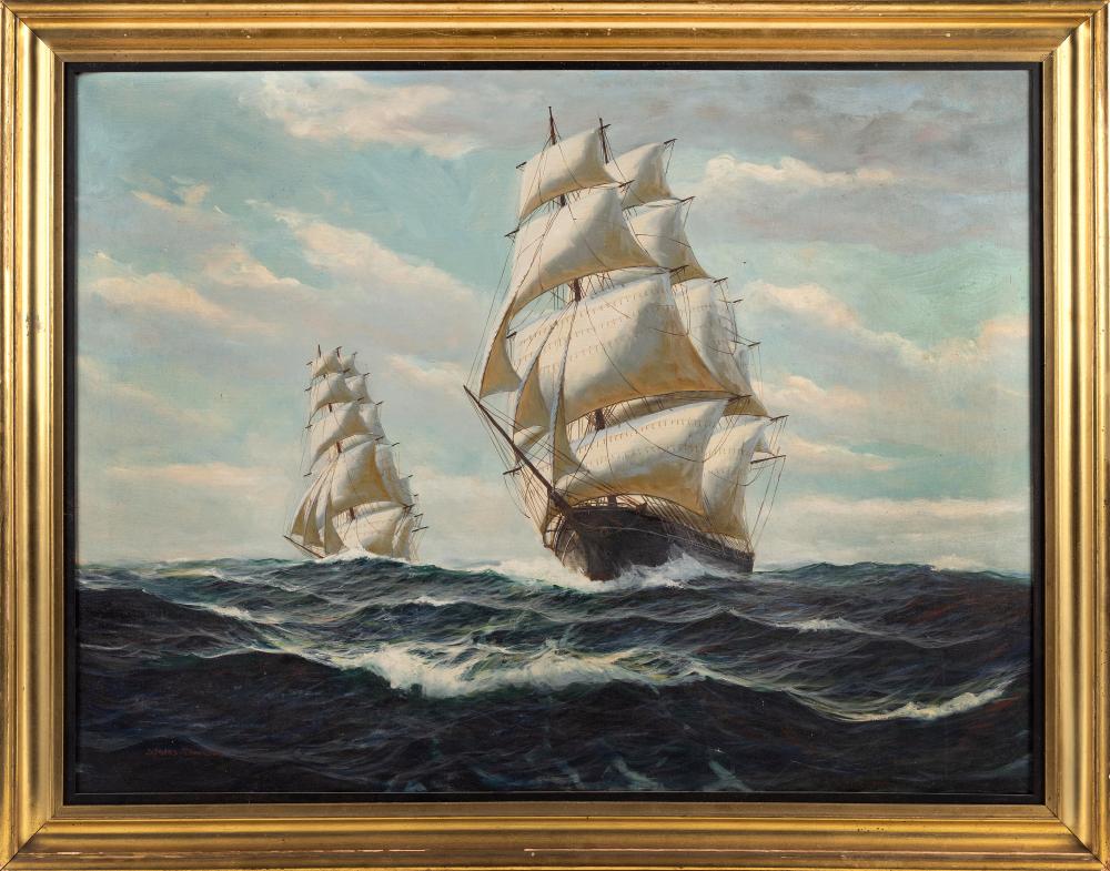 Appraisal: STEARS THOMPSON AMERICA TH CENTURY TWO CLIPPERS UNDERWAY OIL ON