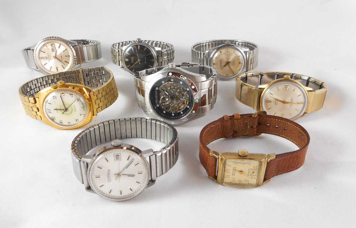 Appraisal: COLLECTION OF EIGHT MEN'S WRISTWATCHES including Enicar Ultrasonic with Rotor