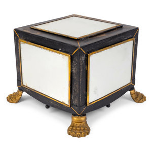 Appraisal: An English Black and Gilt Decorated Tole Box with Mirrored