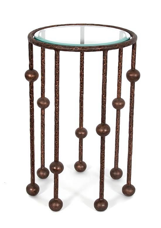 Appraisal: A Modern Wrought Iron Knot-Form and Glass Top Side Table