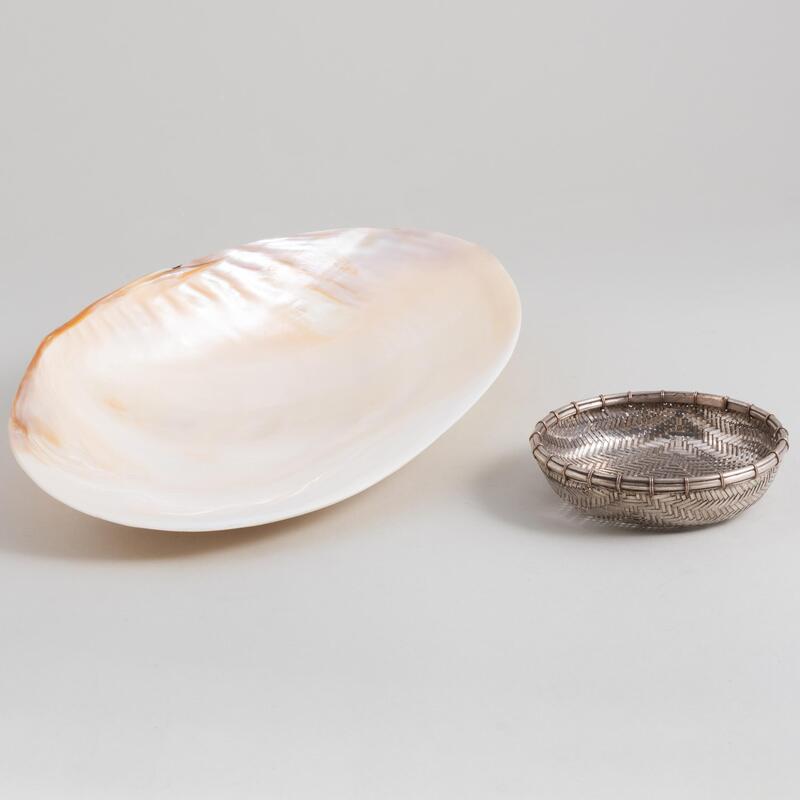 Appraisal: Large Shell Dish and a Small Silver Basket Unmarked The