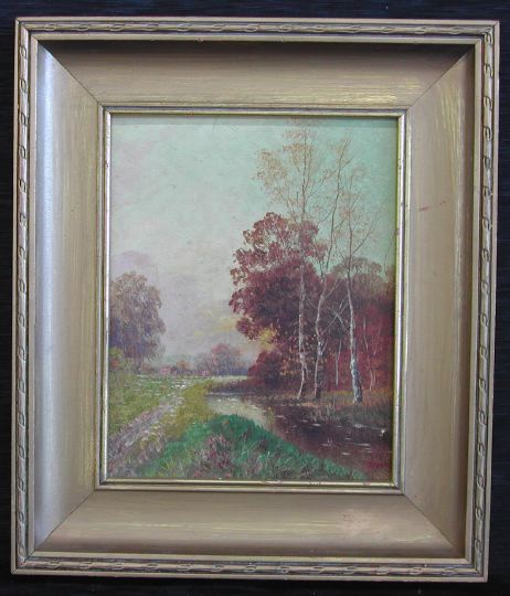 Appraisal: American School Mid- th Century Bucolic Country Landscape oil on