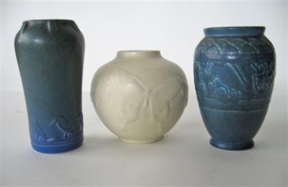 Appraisal: Three molded Art Pottery vases rookwood cincinnati ohio and The