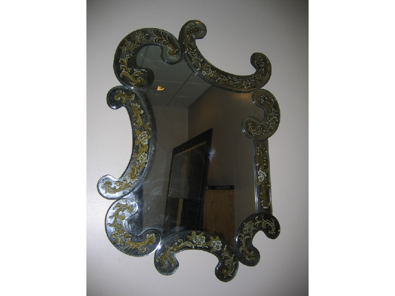 Appraisal: 'S WALL MIRROR the shaped plate bordered by reverse painted