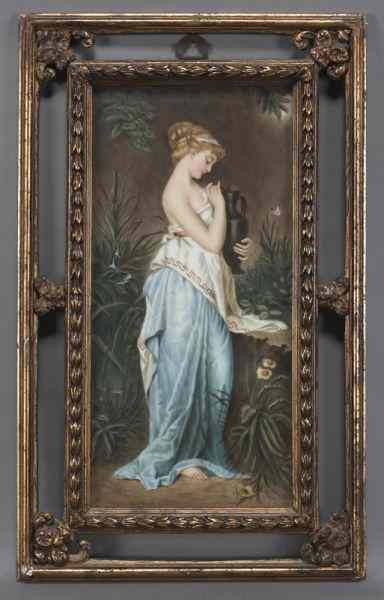 Appraisal: KPM Berlin painted porcelain plaque depictinga maiden in a garden