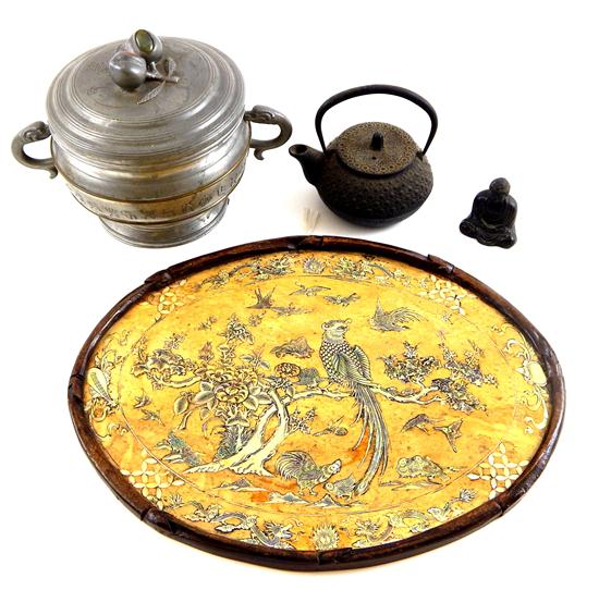 Appraisal: ASIAN Four pieces Oval tray with bird motif with dragons