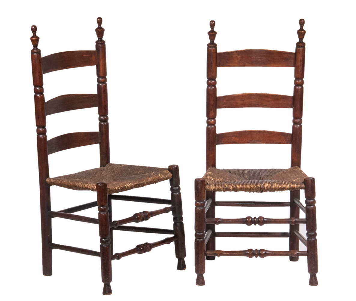 Appraisal: PR EARLY LADDERBACK CHAIRS Pair of th c Rush Seat