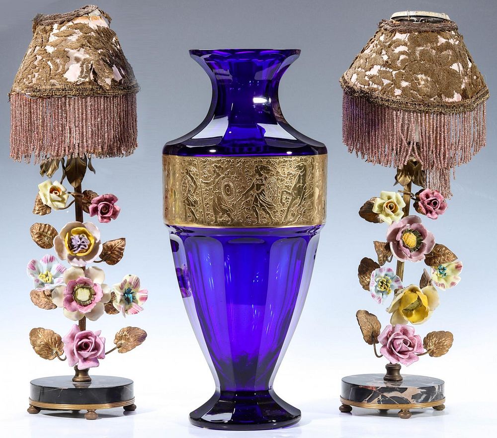 Appraisal: A CUT AND POLISHED MOSER VASE OFFERED W BOUDOIR LAMPS