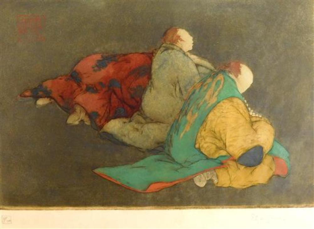 Appraisal: Elyse Ashe Lord England - colored etching three figures seated