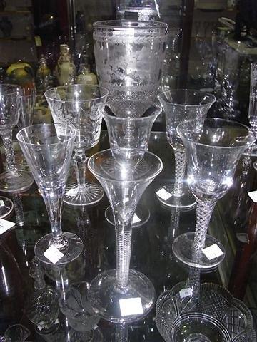 Appraisal: A VICTORIAN ENGRAVED CELERY VASE and six various wine glasses