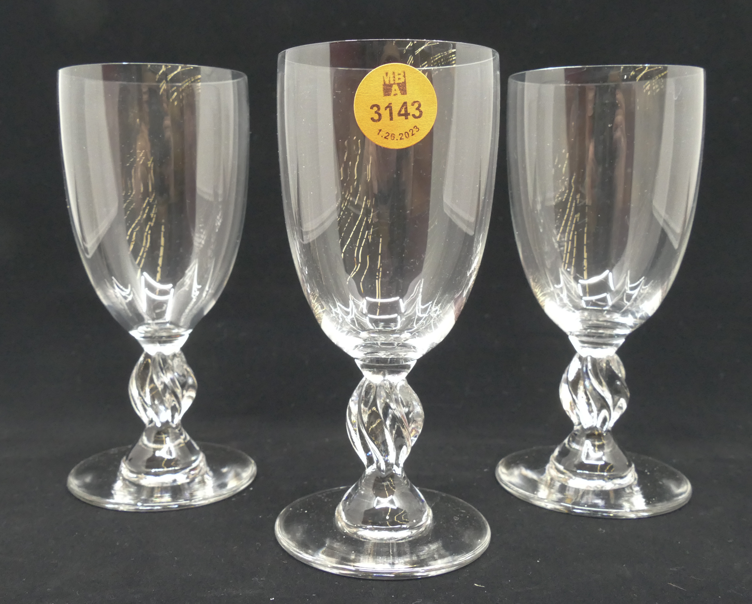 Appraisal: pc Lalique Crystal 'Frejus' Twist Handle Sherry Glasses Signed 'Lalique