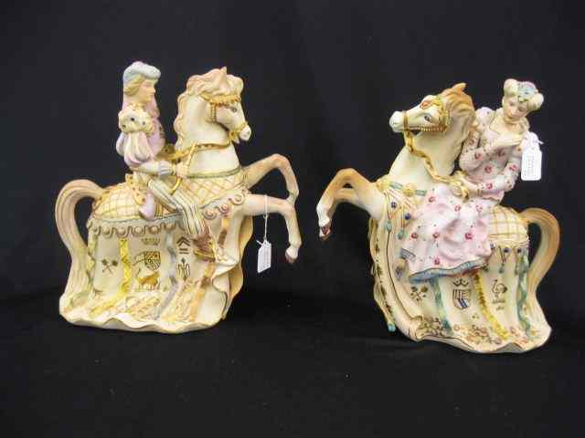 Appraisal: Pair of Ardalt Bisque Porcelain Figurines man woman on horseback