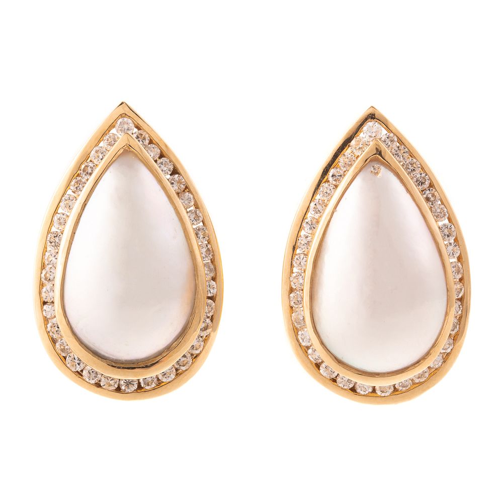 Appraisal: A Pair of Mabe Pearl Diamond Earrings in K K