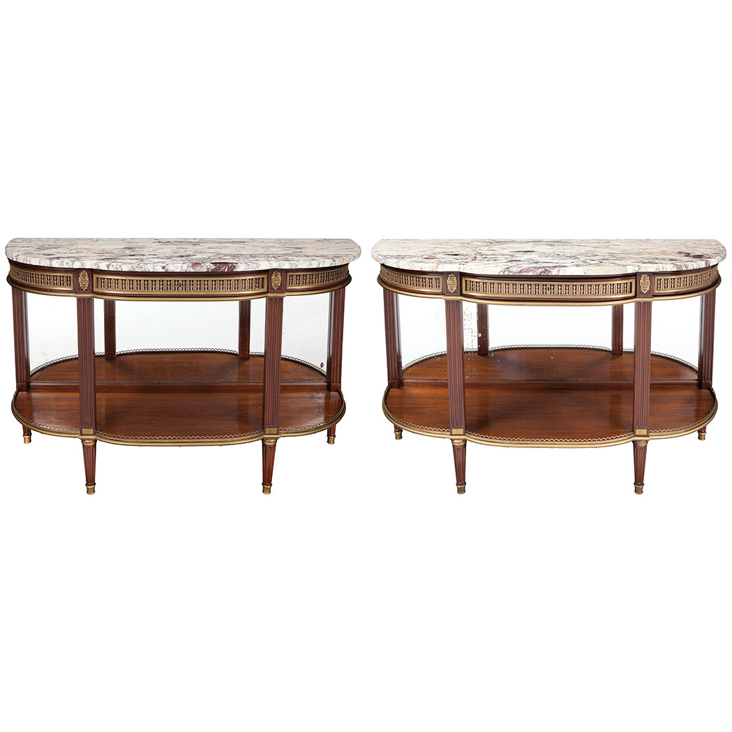 Appraisal: Pair of Louis XVI Style Gilt-Metal Mounted Mahogany Console Dessertes