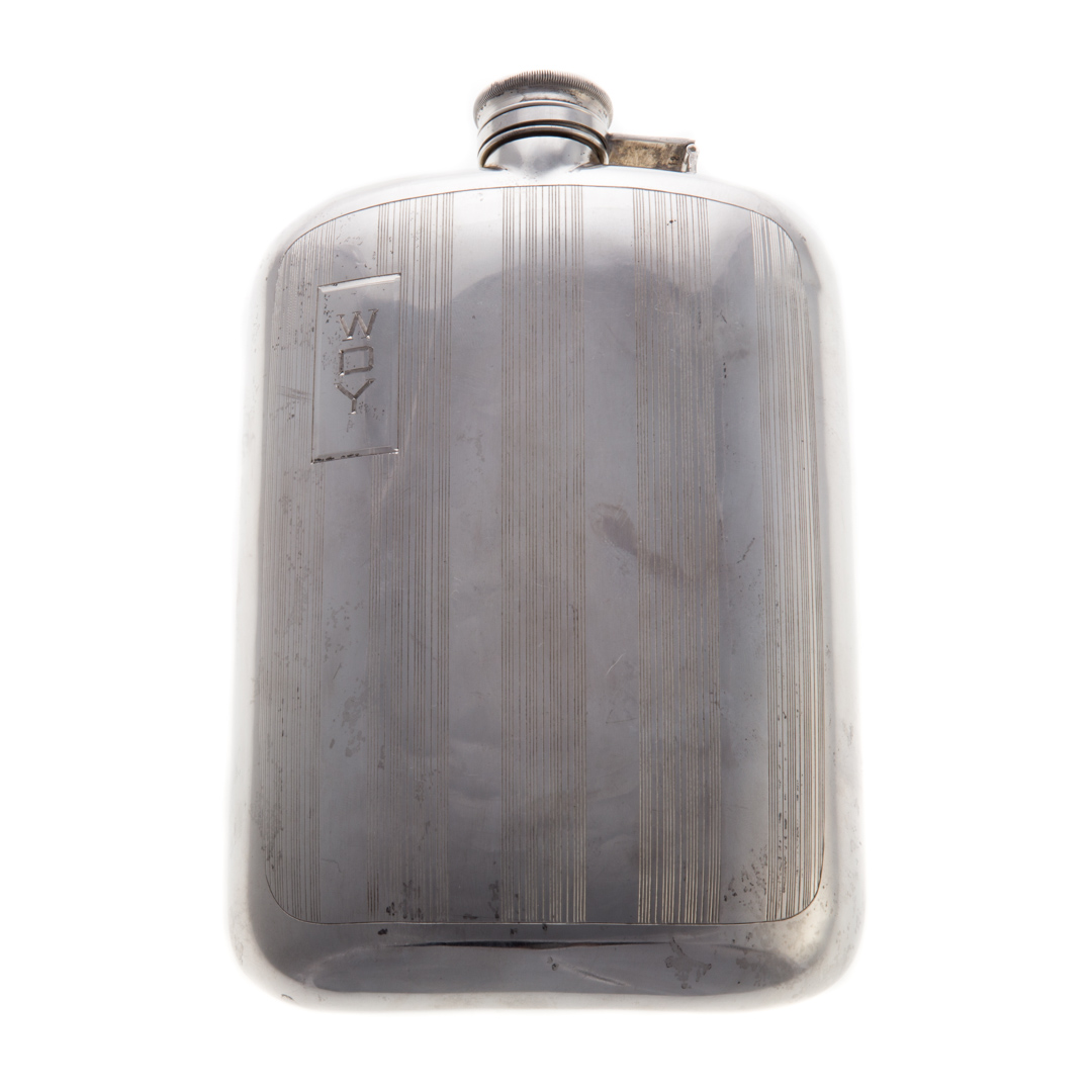 Appraisal: American sterling silver flask curved hip flask rectangular shape with