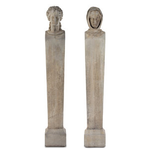 Appraisal: A Pair of Cast Stone Garden Herms th Century Height