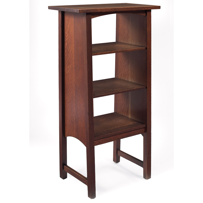 Appraisal: Gustav Stickley magazine stand Harvey Ellis influenced form with arched