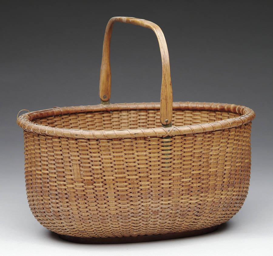 Appraisal: OUTSTANDING LARGE NANTUCKET BASKET BY MITCHELL RAY Squared wood swing