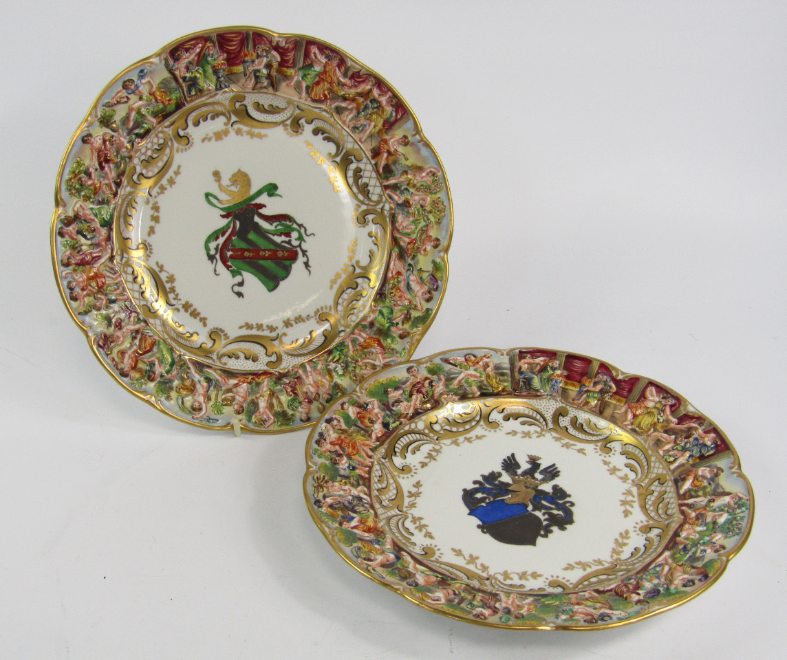 Appraisal: A pair of Crown Naples porcelain armorial plates late thC