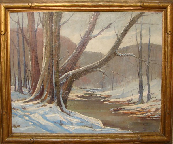 Appraisal: Winter landscape with creek oil on canvas x SLR A