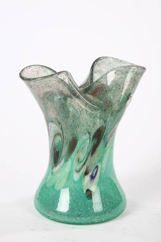 Appraisal: ART GLASS VASE Pinched rim with a mottled body in