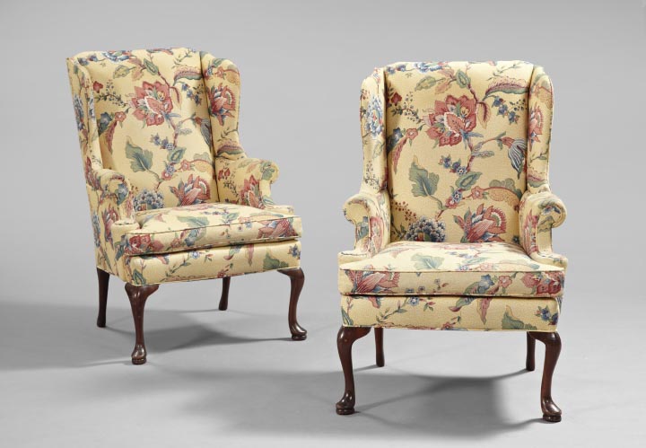 Appraisal: Pair of Queen Anne-Style Wing Chairs second quarter th century