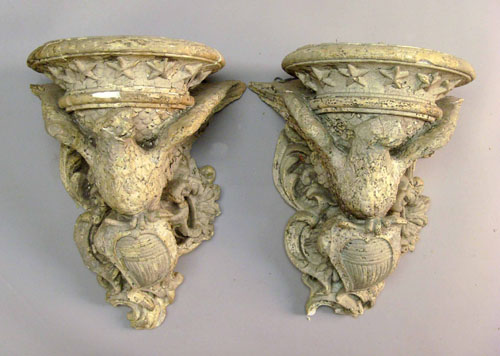 Appraisal: Pair of plaster eagle wall mounts th c h