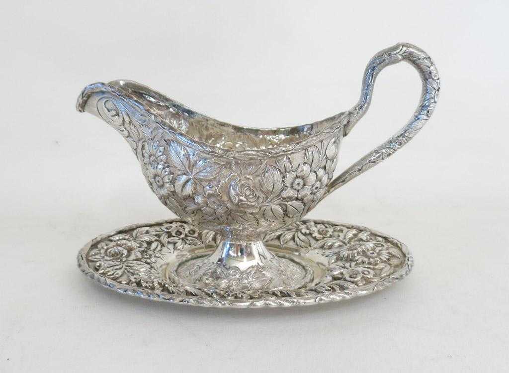 Appraisal: S KIRK SON CO STERLING SILVER REPOUSSE GRAVY BOAT AND