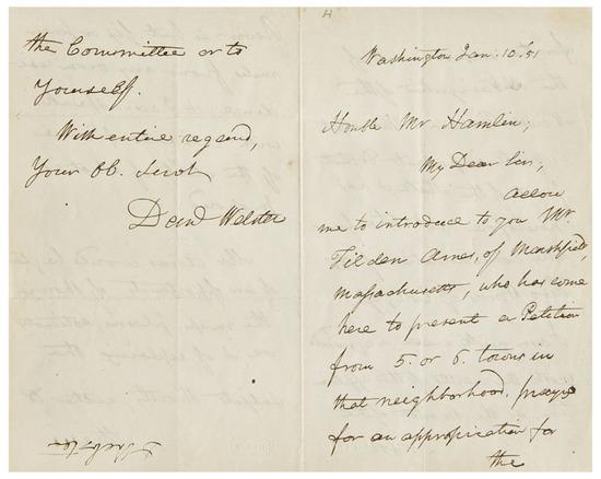 Appraisal: WEBSTER Daniel - Autograph letter signed to Hannibal Hamlin suggesting