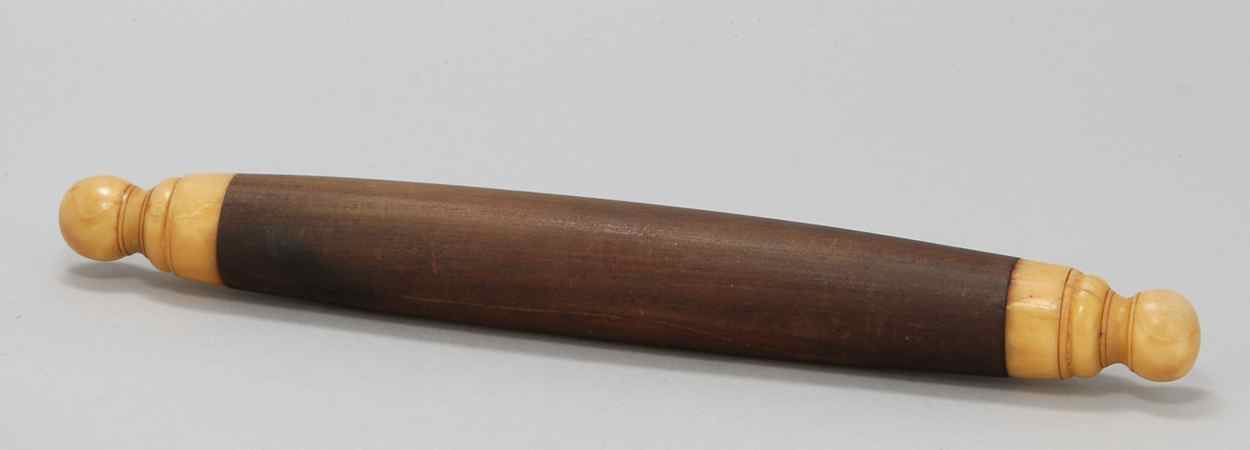 Appraisal: SCRIMSHAW WOOD AND WHALE IVORY ROLLING PIN American th CenturyLength