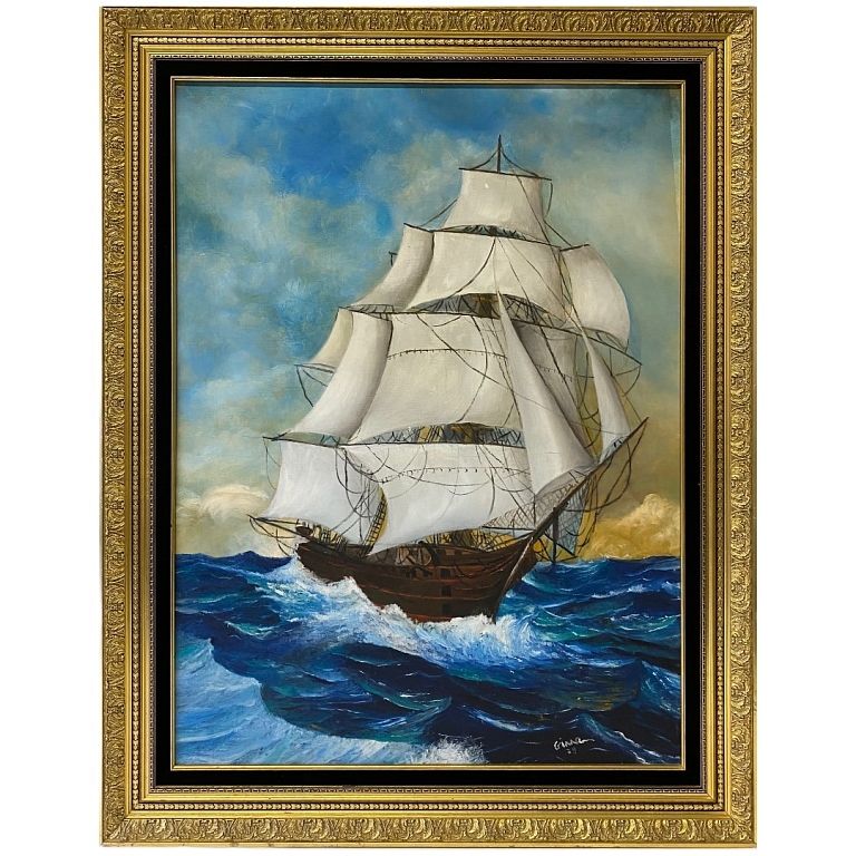 Appraisal: Artist Unknown Ship Painting Artist Unknown Ship Painting Signed Total