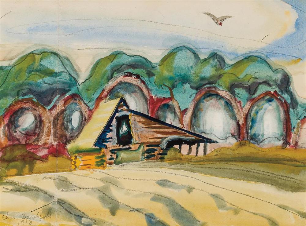 Appraisal: CHARLES BURCHFIELD American - Buzzard and Cabin Buzzard Landscape watercolor