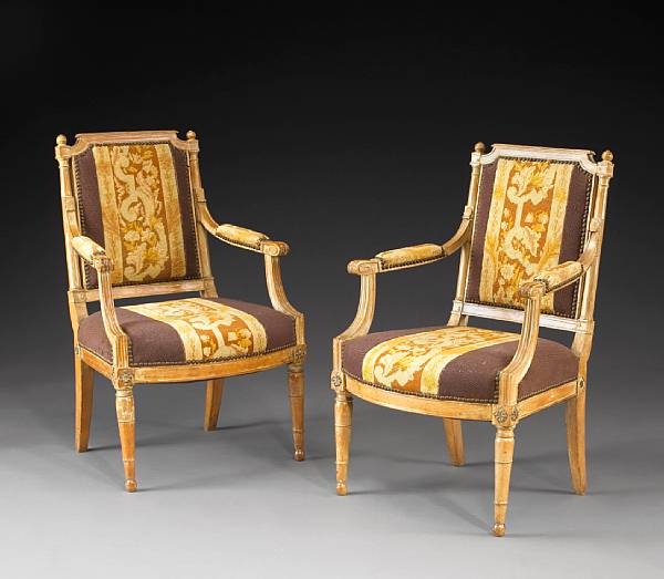 Appraisal: A pair of Louis XVI beechwood fauteuils la reine third